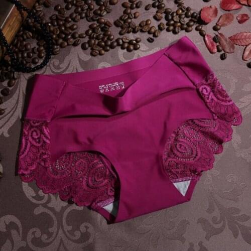 3Pcs Womens Sexy Lace Panties Seamless Underwear Soft Comfortable Smooth Ice Silk Underpants Breathable Cotton Crotch Panties