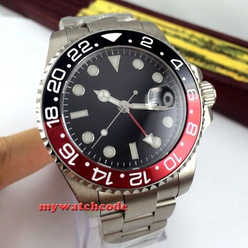 43mm bliger black dial black-red Bezel sapphire glass automatic mens watch 324