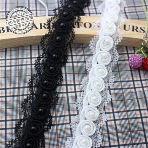 5Yards Pearl Beads Embroidered Lace Trim Ribbon For Garment Decoration DIY Craft Collar Cuffs Lace Trimming Handmade Accessories