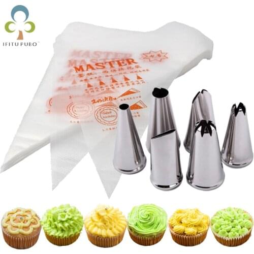 50pcs Disposable Icing Piping Cream Pastry Bag 6 Stainless Steel Nozzle Set DIY Cake Decorating Tips Set Kitchen Accessories GYH