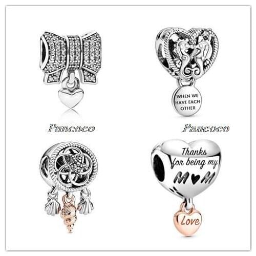 925 Sterling Silver Charm Love You Mum Heart Charm Bead Fit Women Pandora Bracelet & Necklace Jewelry
