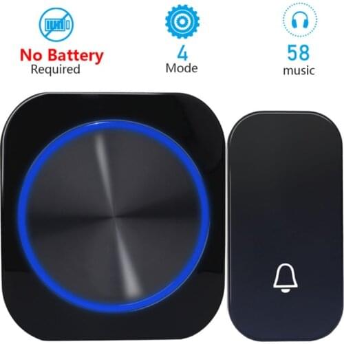 Self Powered Waterproof Wireless DoorBell Door Bell Night Light No Battery EU Plug Smart Home 1 2 Button 1 2 Receiver