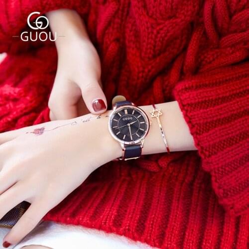 Bracelet watch leather watch womens quartz watch wine red couple wristwatch