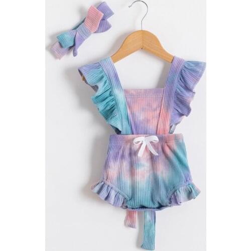 Baby Clothes Kids Swimwear For Girls Infant Tie-dye Childrens Clothing With Ruffled Bows And Crawling Romper Cne-piece Romper