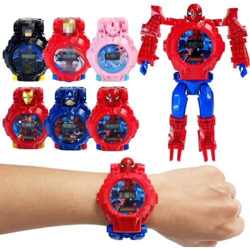 8 Style Disney Spiderman Frozen Childrens Watch Action Figures For Kids Marvel Ironman Superhero Watch Anime Figures Boys Girls