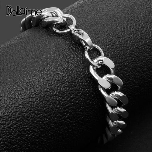 Dolaime Wedding New Hip hop Men Stainless Steel Silver Color Polished four-sided milled lobster clasp bracelet B728