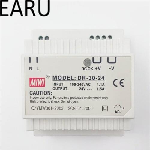 EARU rail indoor power supply 30w 24V power suply 24v 30w ac dc converter good quality dr-30-24