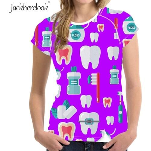 Jackherelook Purple Dental T Shirt Women Casual Tops Clothng Tooth/Dentist Pattern Harajuku Short Sleeve Ladies Tshirts Mujer