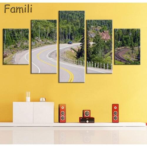 Canvas Wall Art Poster Home Decor Living Room 5 Pieces European Sunset Highway Cityscape Paintings HD Prints Pictures Framework