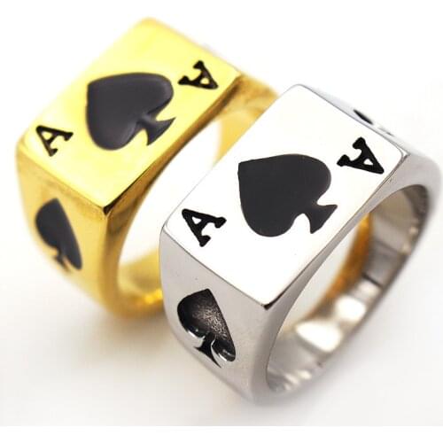 AsJerlya New Retro Mens Fashion Titanium Steel Ring Steel Punk Ring A Of Spades Ring For Women Man Rings