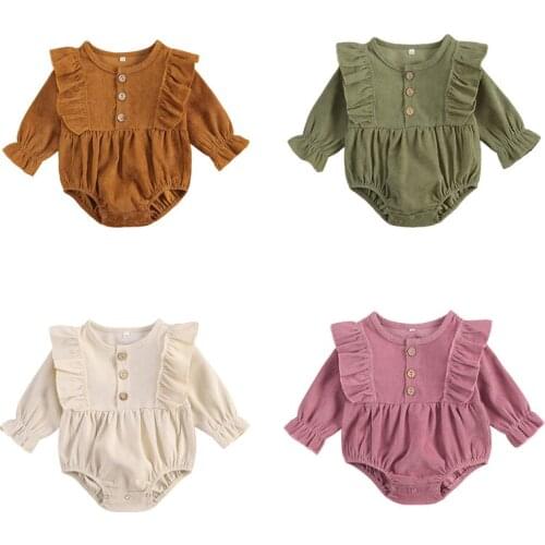 0-18M Autumn Baby Girls Corduroy Rompers Toddler Girls Ruffles Long Sleeve Jumpsuits Kids Girls Overalls One-Pieces Outfits