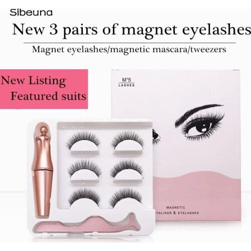 Magnetic Eyelashes 3 pairs 3D False Mink Eyelashes Magnet Lashes Magnetic Eyeliner &Tweezer Set Makeup 5 Magnets