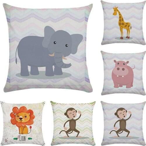 Cute Cartoon Animal Cushion Cover Lovely Monkey Owl Zebra Elephant Square Throw Pillow Cover Cotton Polyester Pillow Case CR010