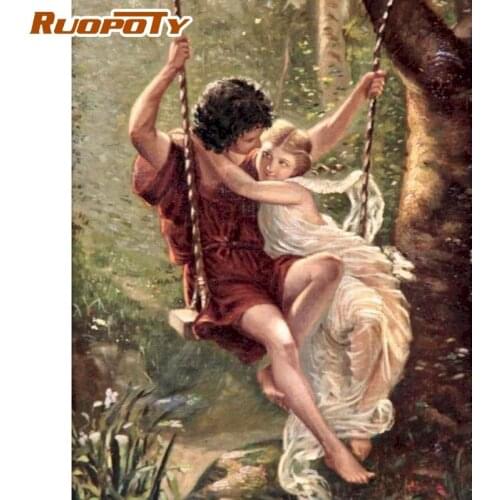 RUOPOTY Lovers Play On Swing Figure Painting By Numbers For Adults 60x75cm Framed On Canvas Home Wall Decor Wall Artcraft Kits