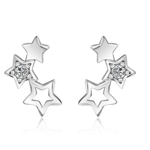 Genuine 925 Sterling Silver Woman Delicate Star Cubic Zirconia Earrings Female Fine Jewelry For Valentines Day Gift