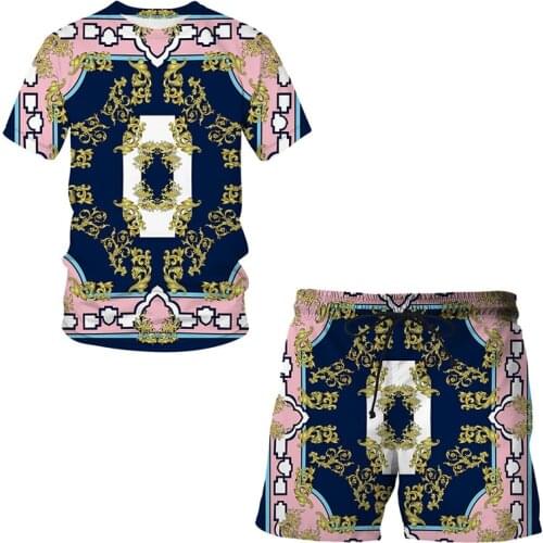 Summer 2021 new Luxury Classical 3D print suit pattern T shirt short sleeve + casual shorts Men / Women Streetwear clothing Tops