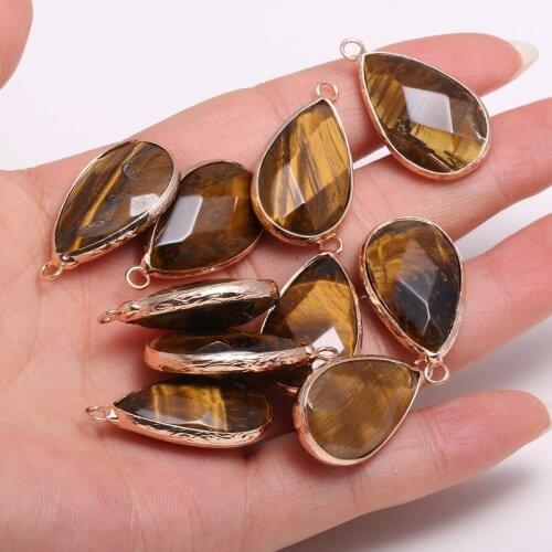 New Natural Stone Pendant Drop-shaped Tiger Eye Stones Faceted Pendant Necklace For DIY Jewelry Best Birthday Gift Size 16x30mm