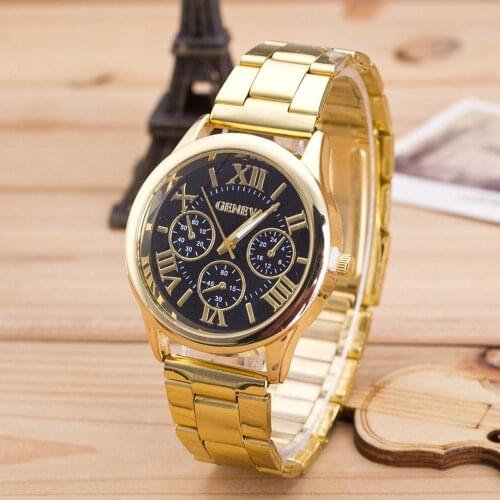 Wholesale Womens Roman Numerals Quartz Stainless Steel Wrist Watch Black