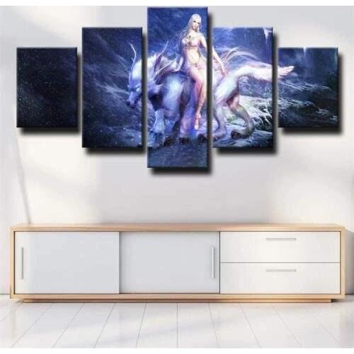 5 Piece Wall Art Canvas Anime Manga Wolf & Maiden Figure Posters And Prints Modern Living Decor Bedroom Decoration Paintings