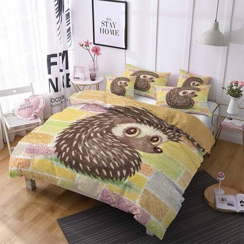 Hedgehog Duvet Cover Set for Kids Boys Girls Wild Animals Comforter Cover Cute Cartoon Hedgehog Printed Bedding Set Flower