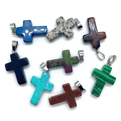 5 Pieces of Cross-shaped Natural Stone Pendants for Making Charm Beads Necklaces and Earrings for DIY Jewelry Accessories18x29mm