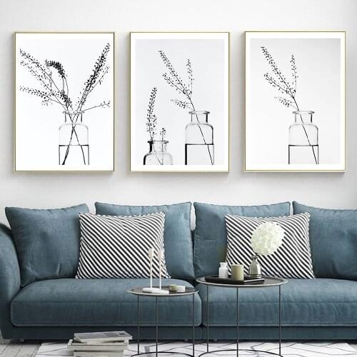 Nordic Black White Realistic Plant Illustration Art Canvas Painting Posters And Prints Wall Pictures For Living Room Decor