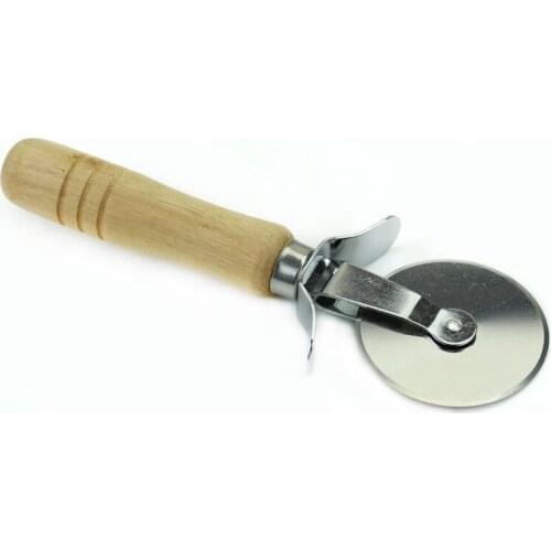Stainless Steel Wood Handle Pizza Wheel Cutter Pastry Pasta Dough Crimper 2cm x 5.5cm x 17cm