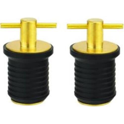 2X1 Inch Rubber Brass T-Handle Twist-in Hull Livewell Boat Drain Plug Boat Bilge Transom Seawall Marine Boat Accessories