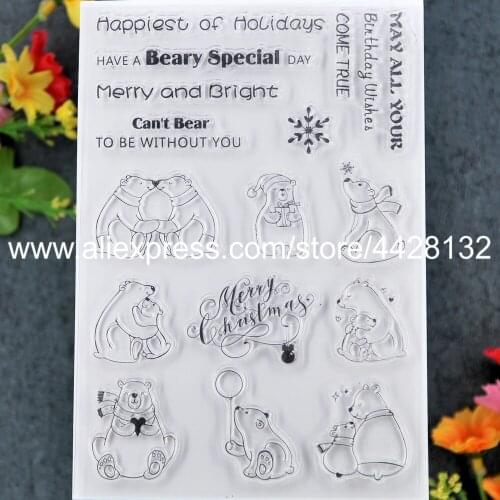 Merry Christmas Bear Snowflake Merry and Bright Scrapbook photo cards rubber stamp clear stamp transparent stamp 20121210