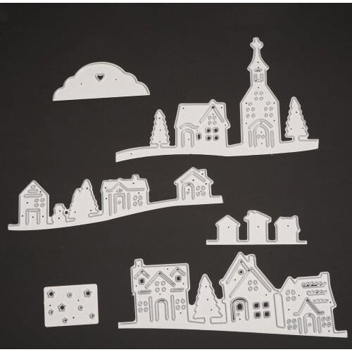 Village House Trees Cutting Dies Stencil for DIY Scrapbooking Album Decorative Paper Cards Embossing Cut Dies