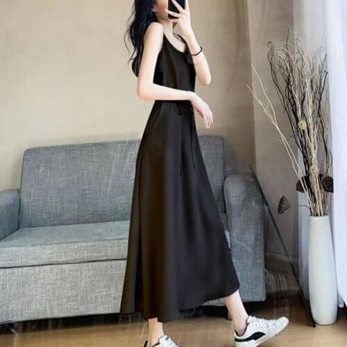 Chiffon Suspender Skirt Dress Female Spring And Summer Mid-Length Temperament Is Thinner And Base Long Skirt