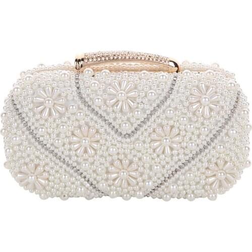 Hand Made Luxury Pearl Clutch Bags Women Purse Diamond Chain White Evening Bags for Party Wedding Bolsa Feminina