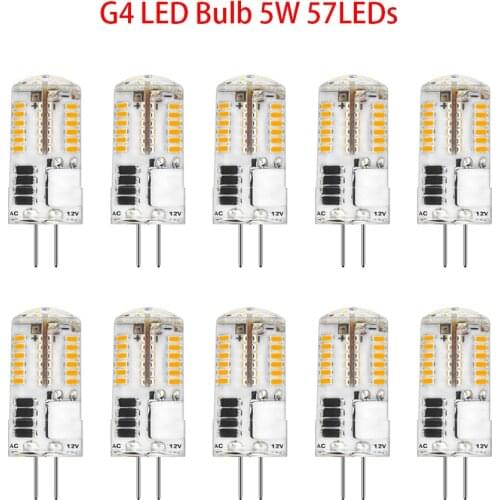 10pcs G4 Led Lamp 5W 57led ACDC12V 3014SMD No flicker Silicone Led Bulb 360Degree Beam Angle replace Halogen Spotlight Chandelie