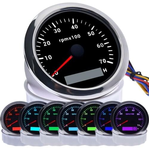 85MM Tachometer WIth 7 Colors Backlight RPM Meter Gauge 3K~8K LCD Tacho Digital Hour Meter For Car Truck