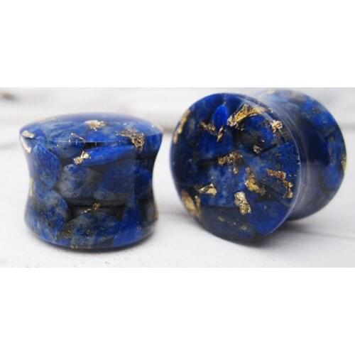 Wholesale Ear Gauge Plugs Lapis lazuli-stone Gold Foil Resin Flesh Tunnel Body Piercing Jewelry 10mm-25mm 48 Pieces