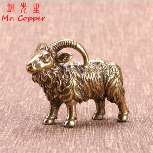 Solid Brass Goat Small Ornament Antique Copper Zodiac Animal Sheep Miniature Figurines Home Decoration Accessories Desktop Decor