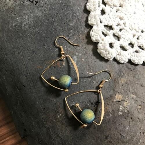 Unique Planet Triangle Blue Ball Earrings for Women Party Wedding Charm Jewelry Accessories Dangle Gold Earrings Boho Oorbellen