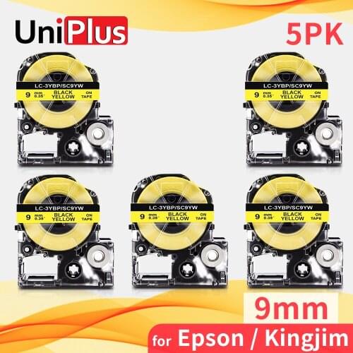 UniPlus 3/8" 9mm Labeling Tape SC9YW Black on Yellow Printer Ribbon Compatible Epson Label Maker LW-Z700FK LW-1000P LW-500 LW400