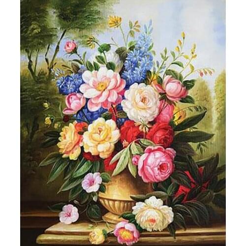 Peony vase on the table flower Arts Needlework 14CT Canvas Unprinted Handmade Embroidery Aide Cross Stitch Kits DIY Home Decor