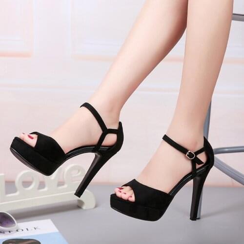 2019 Sandals fish mouth super high heel fashion waterproof platform sandals large size buckle suede womens shoes