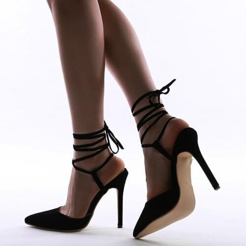 2020 Summer Fashion European and American Pointed High Heel Lace-up Sexy Elegant Thin Heeled Suede Sandals Women