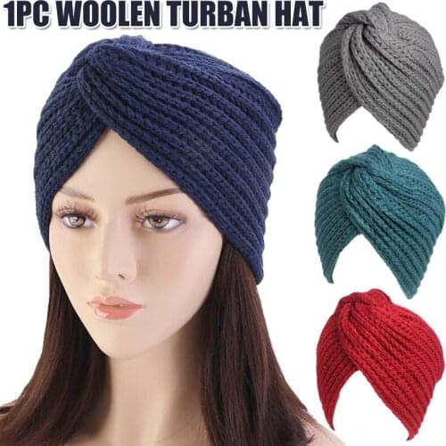 Women Turban Knot Headwrap Winter Woolen Turban Hat Cross Twisted Cap National Costume Hat WHShopping