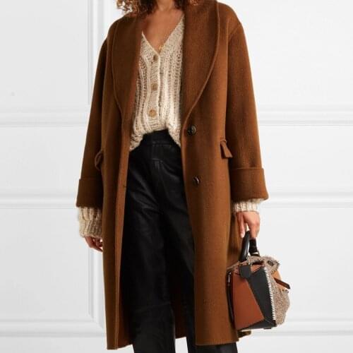 Single-breasted Women Long Coats Turn Down Collar 2019 New Design Autumn Winter Wide Waisted Jackets Solid Camel Coat