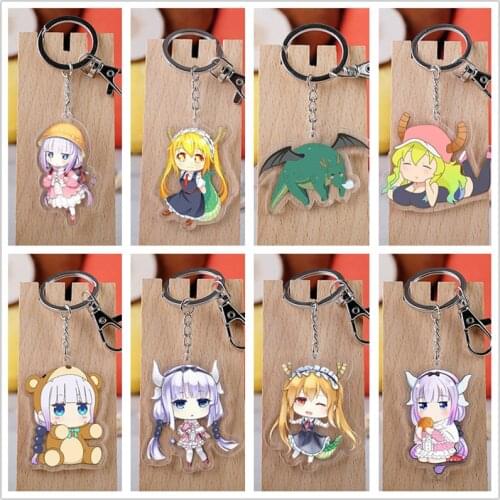 10 pcs Miss Kobayashis Dragon Maid Acrylic Keychain Toy Kanna Tohru Figure Bag Pendant Double sided Key Ring Gifts