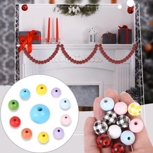 100 PCS Solid Decoration Wood Beads Plaid Print Natural Wooden Beads Rustic Jewelry Making DIY Garland Handmade home Decoration
