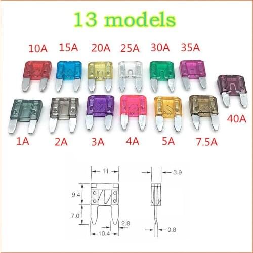 130PCS Auto Fuse 1A/2A/3A/4A/5A/7.5A/10aA/15A/ 20A/25A/30A/40A amp with High Quality Zinc Material 12v 24v Car Min Fuse Blade