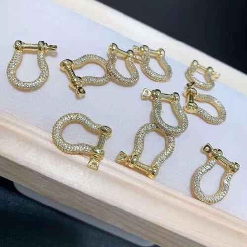 2Pairs/lot Women High Quality Gold Color Charm Gold Horseshoe buckle CZ pendant