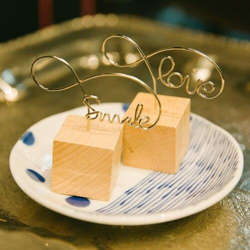 2PC Square Wood Desktop letter Ornaments Photo Clip Memo Picture Holder Simplicity Wedding Decor card business Number Name Clip