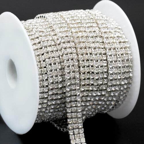 3-Row ss6 ss8 ss12 ss16 crystal clear rhinestone Banding Trim silver close cup chain sew on glue on Wedding Bridal Clothes decor