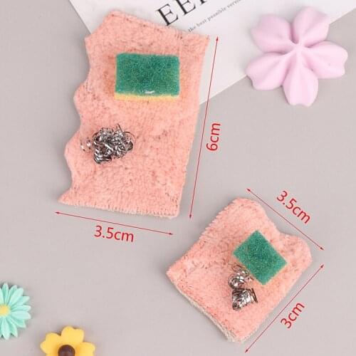 3Pcs/set 1:12 Dollhouse Mini Kitchen Cleaning Tool Set Rag Sponge Wiping Dishwashing Ball